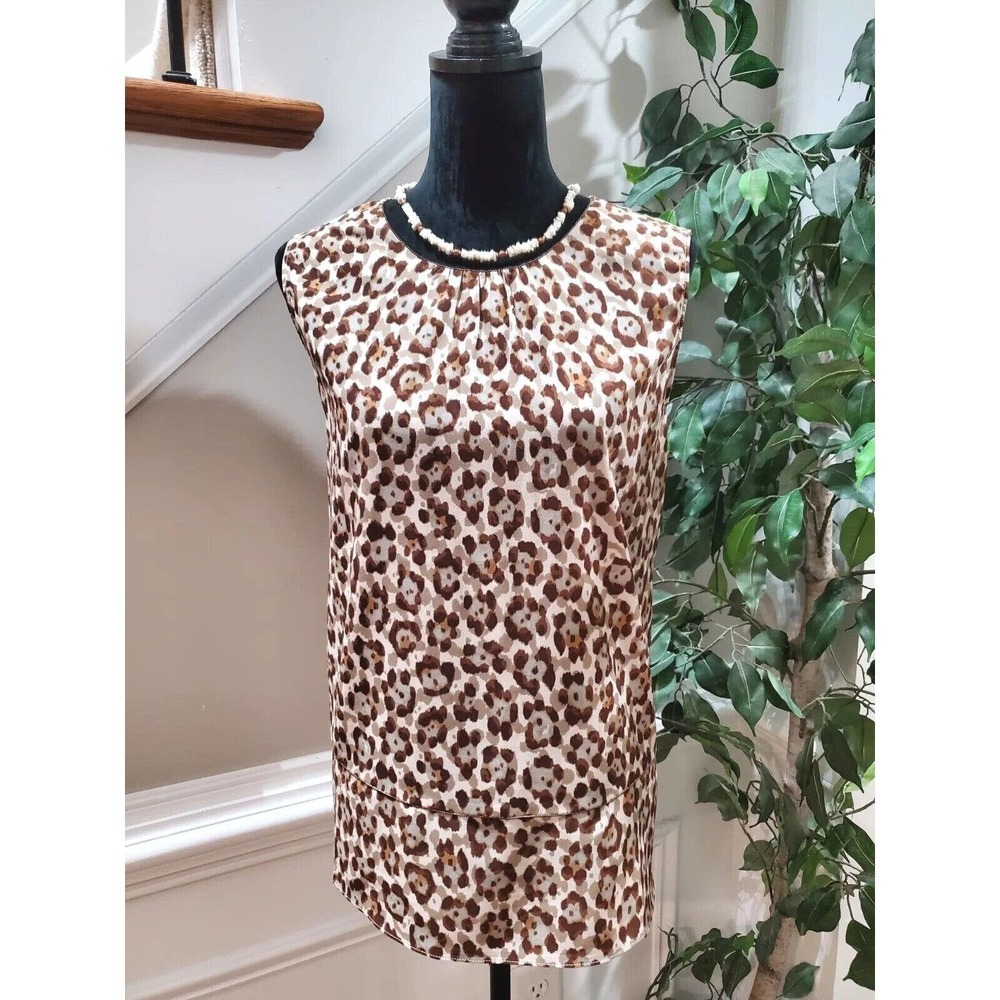 Ellen Tracy Women Beige/Brown Polyester Round Neck Sleeveless‎ Pullover Shirt XL